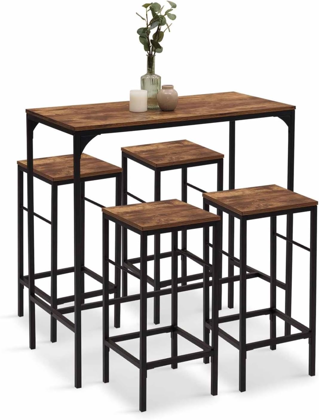 IDMarket - Ensemble Table Haute de Bar Dayton 100 cm et 4 chaises de Bar Effet Vieilli Design Industriel