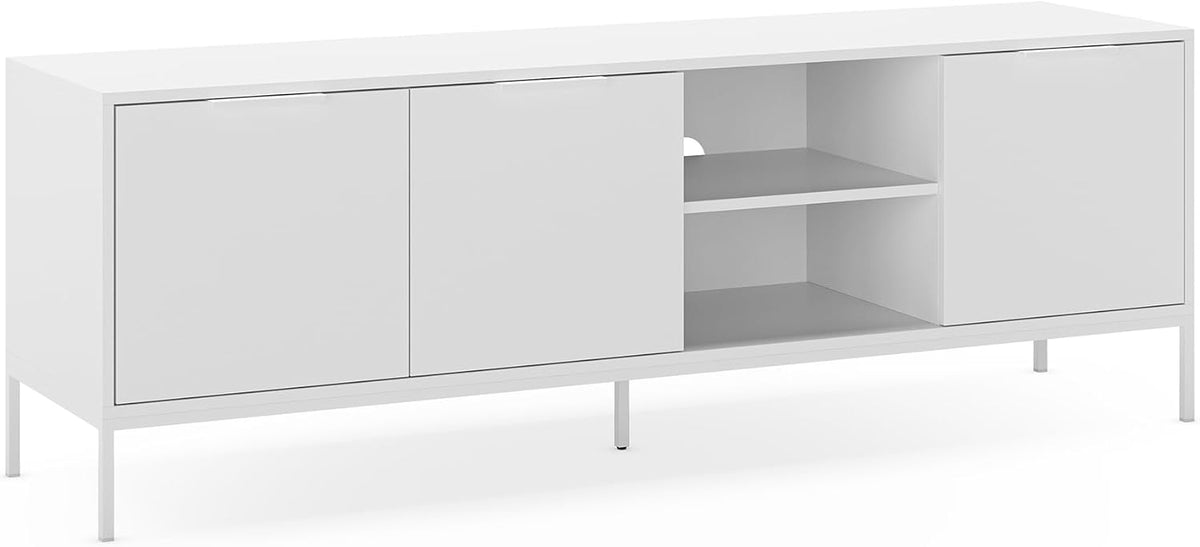 HOMN LIVING Meuble TV Auri 3 Portes, Couleur Blanc, 160 cm (Largeur) 40 cm (Profondeur) 55 cm (Hauteur)