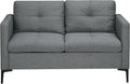 HOMCOM Canapé 2 Places 133 cm Style Contemporain avec 4 Coussins piètement Acier Noir revêtement Tissu Aspect Lin Gris foncé