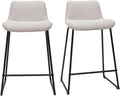 Miliboo Tabourets de Bar en Tissu Effet Velours texturé Beige et métal H65 cm (Lot de 2) Boost
