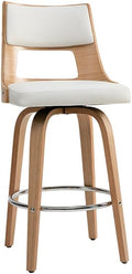 Miliboo Tabouret de Bar scandinave pivotant Blanc et Bois Clair Garbo