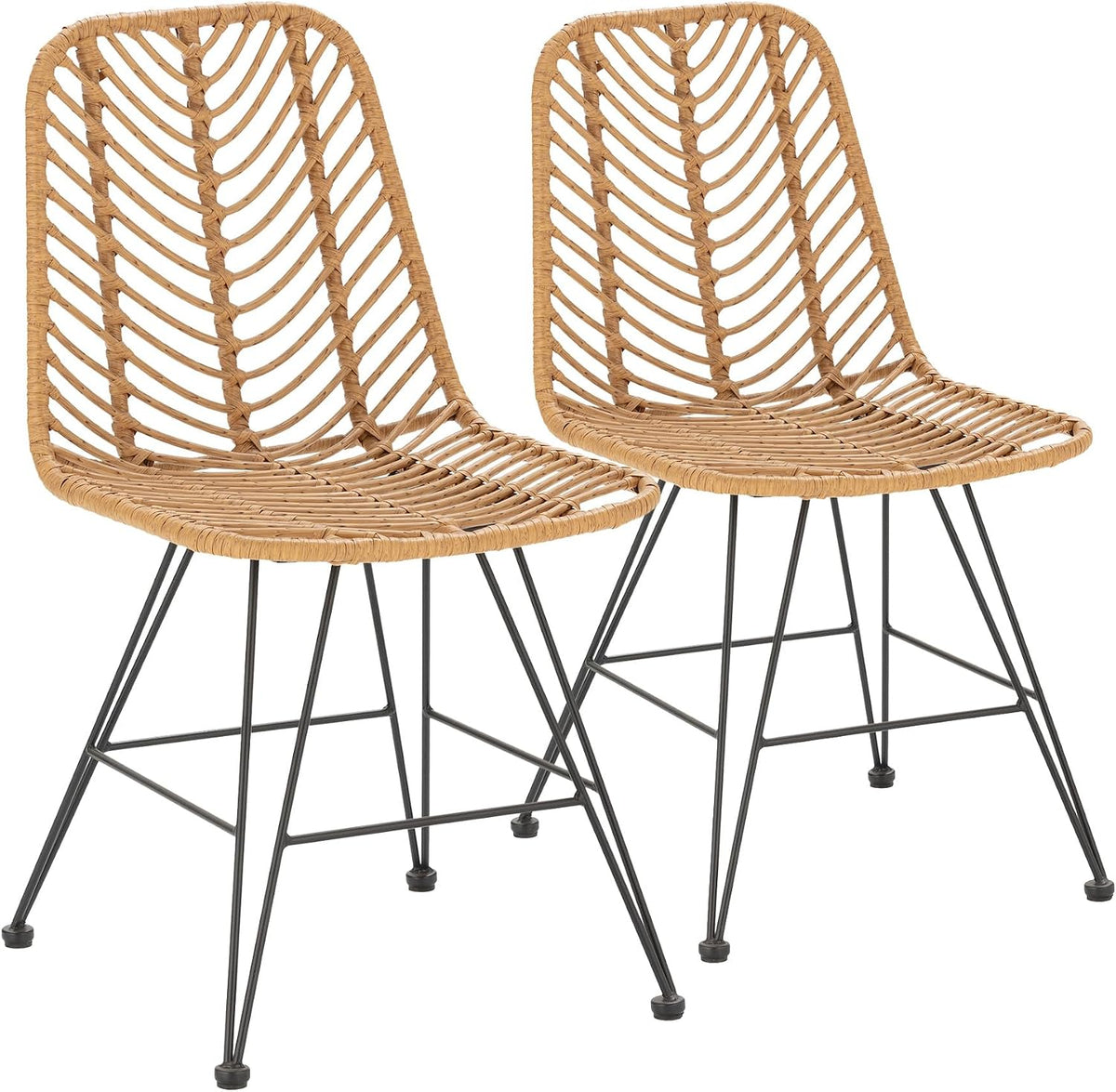 Pack de 2 chaises de Salle à Manger ou d'extérieur Emi Noir, rotin synthétique, 44 cm (Largeur) 58 cm (Profondeur) 83 cm (Hauteur)