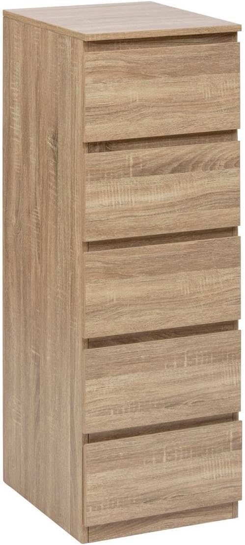 5 five simply smart 5five - Chiffonnier Dolo Effet Chêne, 5 Tiroirs, L 40 x P 48 x H 118 cm - Meuble de Rangement pour Chambre, Salon, Bureau