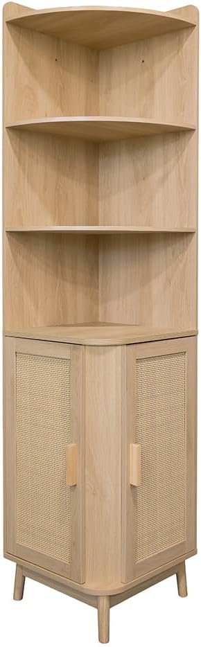 Box and beyond - Meuble d'angle - 40 x 40 x 172 cm - Bois, Cannage - Rangement - Salon, Chambre, Bureau - Style Bohème et Vintage