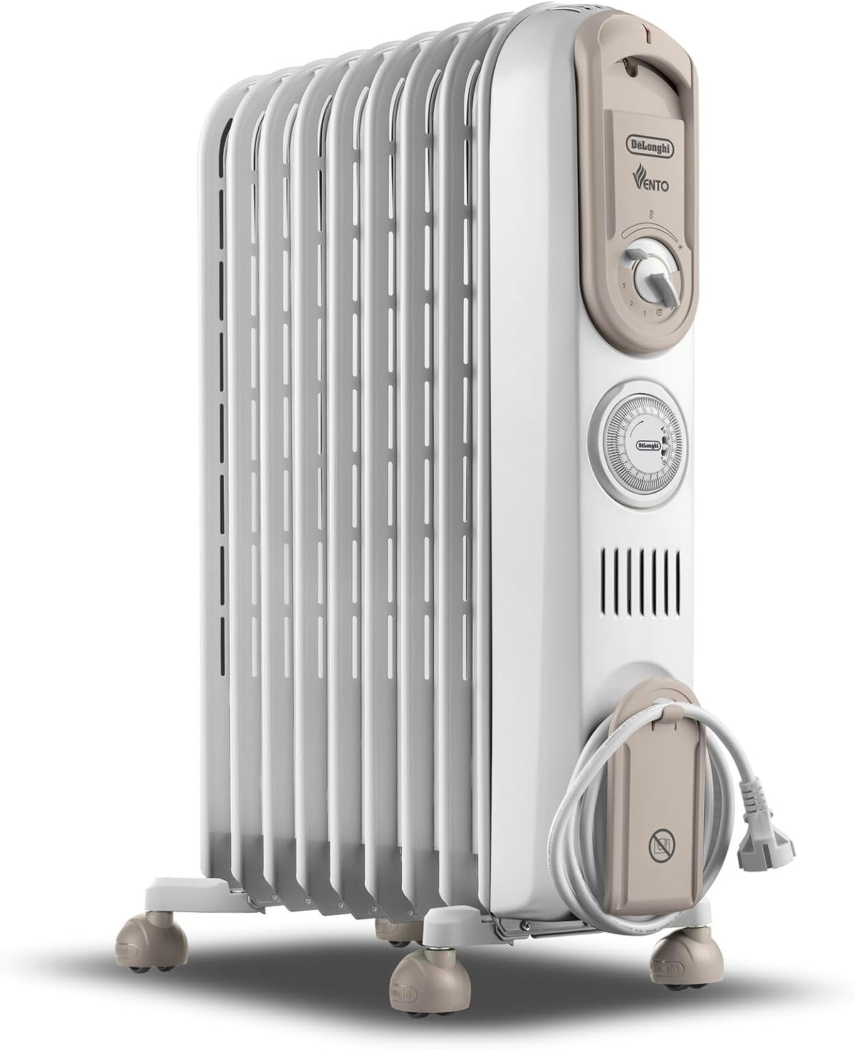 De'Longhi Série Vento V550918T.WB Radiateur à huile électrique, Chauffage électrique à faible consommation, 9 éléments, minuterie