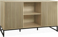 sweeek - Buffet Style Contemporain avec 2 Portes Effet Bois rainuré Ouverture par Pression. Buffet Bas. piètement en métal Noir L140cm