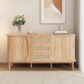 Buffet avec portes coulissantes, 140,5 x 40 x 76 cm, en rotin, avec étagères réglables et plateau arrondi, commode à vaisselle, meuble debout (bois)