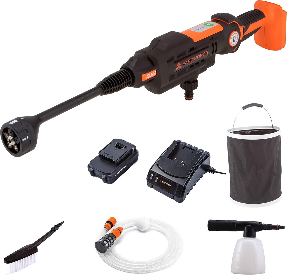 Yard Force Nettoyeur Haute-Pression Aquajet 22Bar 20V sans Fil avec Batterie Li-Ion 2.5Ah, Chargeur et Accessoires LW C02A