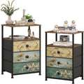 VEDECASA Lot de 2 commodes à 3 tiroirs et étagère ouverte Armoire commode Coiffeuse bohémienne Armoire de rangement Table de chevet Table d'appoint