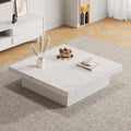 Table Basse - Table Basse carrée Effet marbre avec 4 tiroirs et Plateau Coulissant, Design Moderne en Panneau de Particules, Blanc, 90x90x25 cm