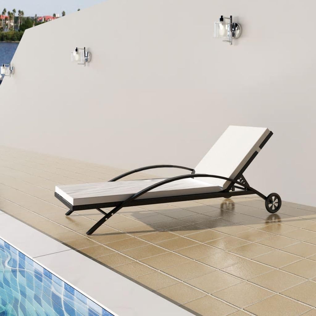 Chaise Longue avec Coussin et Roues Résine tressée Noir Ge, Chaise Longue, Chaise Longue Jardin, Chaise Longue Relax, Chaise Longue Jardin Exterieur