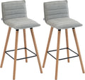 HOMCOM Lot de 2 tabourets de Bar, chaises de Bar, Assise rembourrée 76,5H cm, Dossier et Repose-Pieds, Pieds en Bois de hêtre, Tissu Aspect Lin