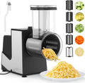 FITNATE Coupe-légumes électrique, 250 W, râpe à fromage, râpe à fromage, râpe à légumes avec 5 inserts, robot de cuisine, argent