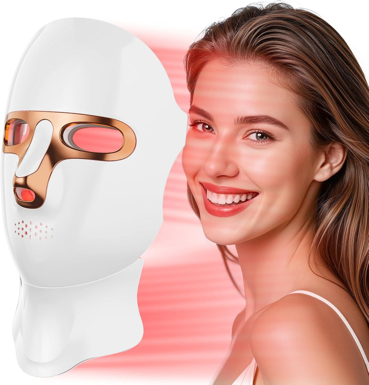 Masque facial LED - 7 couleurs lumière rouge et lumière infrarouge proche - Masque LED anti-âge et thérapie de la lumière du cou - 120 LED
