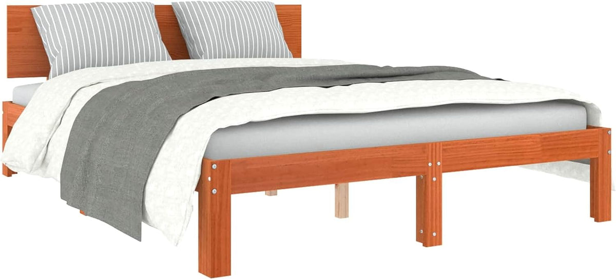 vidaXL Cadre de lit Cire Marron 140 x 190 cm Bois de pin Massif, Cadre de lit Moderne en Bois, Style Plateforme rectangulaire, pin pour Matelas