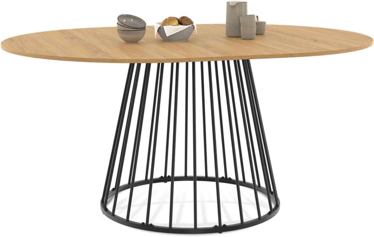 IDMarket - Table à Manger Extensible Ronde Yuna 4-8 pers Plateau Bois et Pied Filaire en métal 110-150 cm