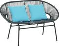 Outsunny Banquette Banc de Jardin 2 Places en Acier et Cordage en résine avec 2 Coussins - dim. 132L x 72l x 83H cm - Noir