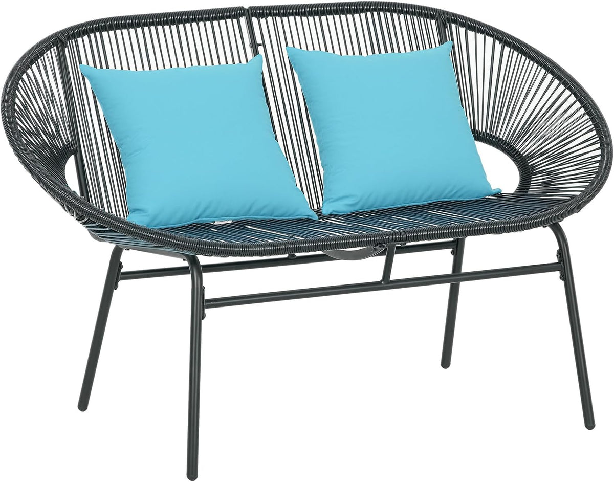 Outsunny Banquette Banc de Jardin 2 Places en Acier et Cordage en résine avec 2 Coussins - dim. 132L x 72l x 83H cm - Noir