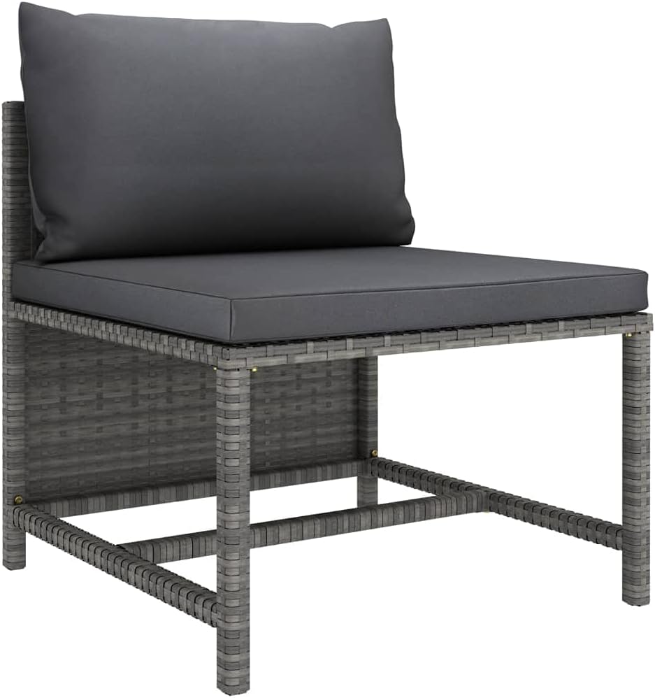 Canapé Central sectionnel avec Coussins Gris Résine tressée, Canapé d'extérieur modulable Gris en résine tressée avec Coussin Anthracite Ensembles