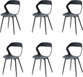 GrandCA HOME Lot de 6 Chaises de Salle à Manger, Chaise Scandinave, Design Creux Sculpté avec Dossier, Pieds en Métal Robuste Noir, Noir