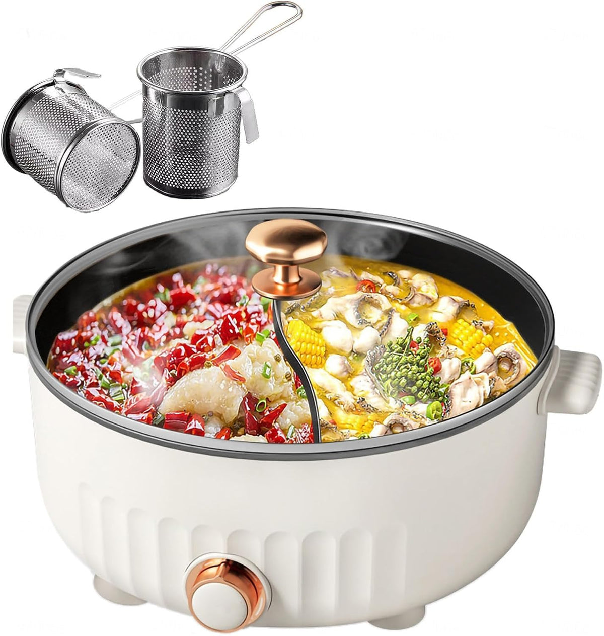 ARTSIM Hot Pot, 6 litres, 1350 Watts, 30cm De DiamèTre Appareil Fondue Chinoise Electrique Convient Aux FêTes d'anniversaire (avec 2 Filets Non