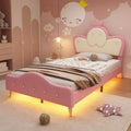 ModernLuxe Lit d'enfant rembourré à LED, Twin, 90 x 200 cm, avec bords de protection souples, bandes LED monochromes, tête de lit avec couronne