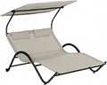 Outsunny Bain de Soleil 2 Places transat avec Toit réglable Appui-têtes et roulettes en Acier et Polyester dim. 200L x 137l x 138H cm crème