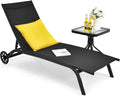 KOMFOTTEU Chaise Longue avec roulettes, Transat de Jardin, Dossier réglable à 6 Positions, Charge 150 kg, Chaise Longue d'Extérieur Mobile