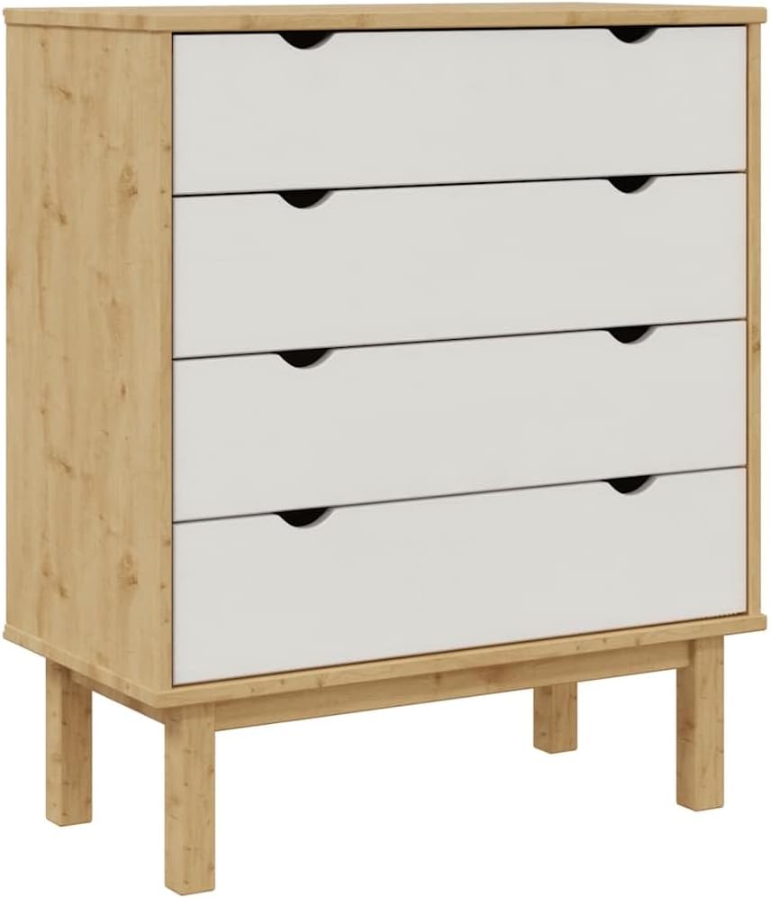 vidaXL Armoire à Tiroirs Armoire de Rangement Organisateur Meuble de Salle de Séjour Maison Intérieur Marron Blanc 76,5x39,5x90 cm Bois Pin Massif