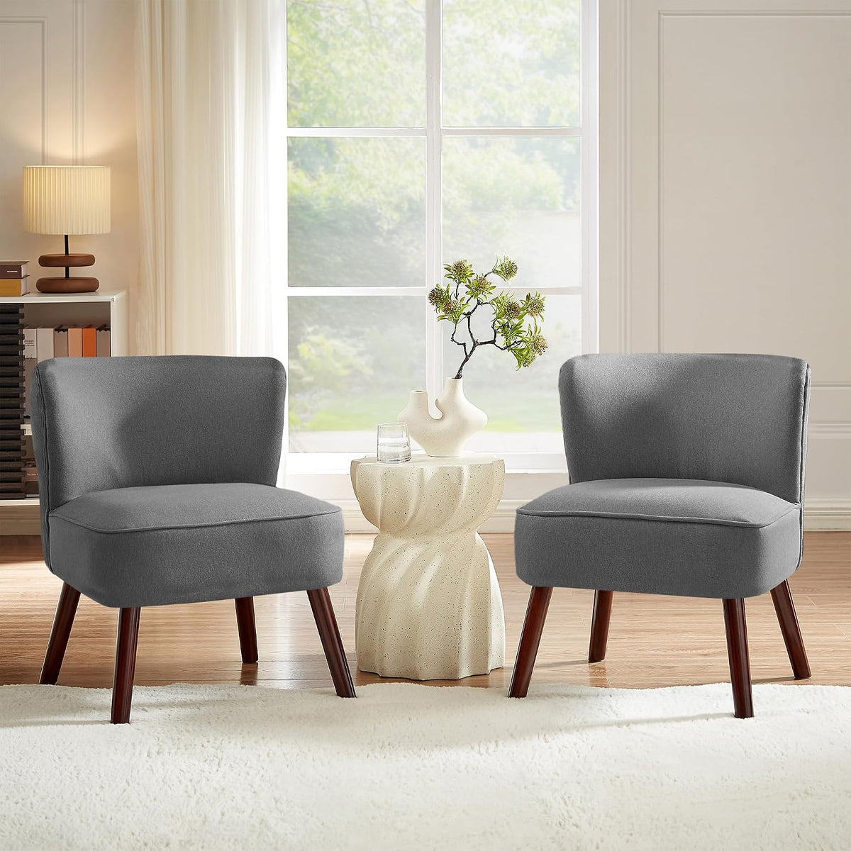 Lot de 2 Fauteuils Cocktail, JOFI, Tissu Doux Gris Foncé, Cosy Moderne, Charge Max 110 KG, L.56 x P.67 x H.70.5 cm, Pieds Naturels en Hévéa