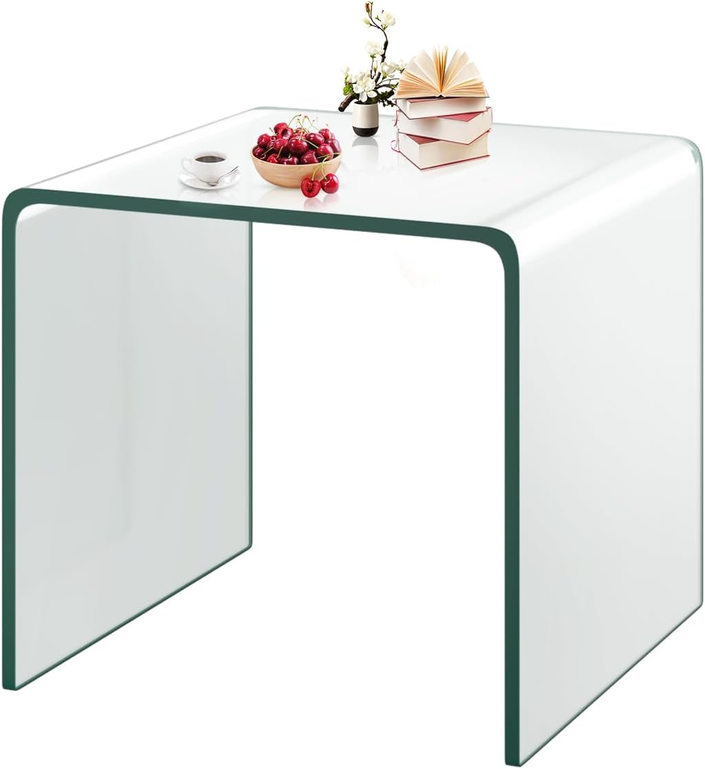 LIFEZEAL Table d'Appoint en Verre Trempé Incurvé, Petite Table Basse Moderne, Bout de Canapé pour Salon, Chambre, Max 30kg