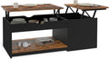 IDMarket - Table Basse 2 Plateaux relevables ELEA avec Coffre Bois foncé Effet Vieilli et Noir