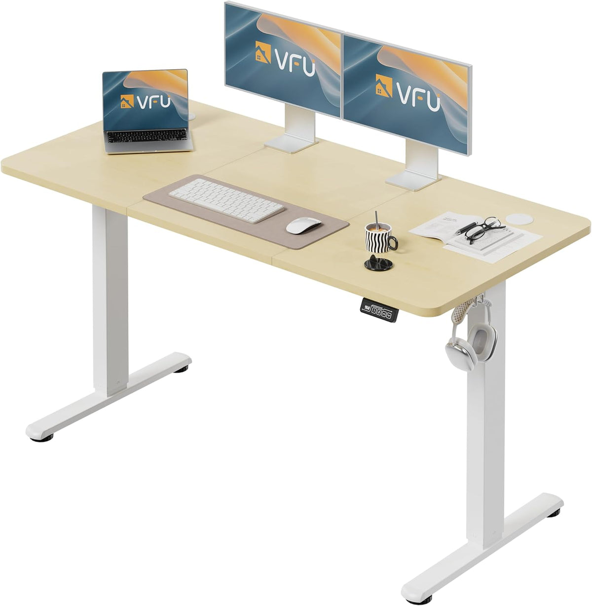 Bureau Assis Debout Électrique 140 x 60 cm, Bureau Électrique Réglable en Hauteur avec Fonction Mémoire et Système Anti-Collision, Table Assis-Debout