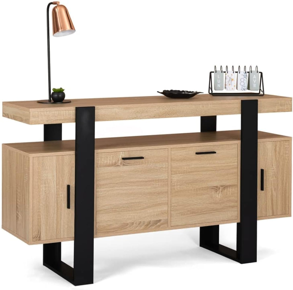 IDMarket - Buffet 140 cm Phoenix 4 Portes Bois et Noir