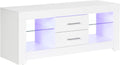 homcom Meuble TV de 55' avec lumières LED 12 couleurs et télécommande, meuble de salon en bois avec étagères en verre 120 x 40 x 50 cm, blanc
